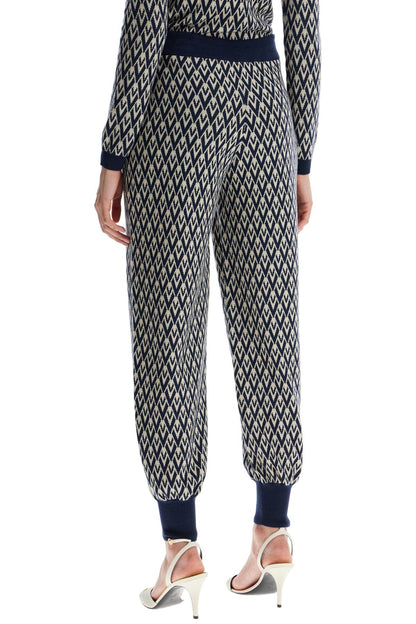 Valentino Garavani Valentino Garavani high-waisted wide-leg zigzag cream and navy virgin wool pants