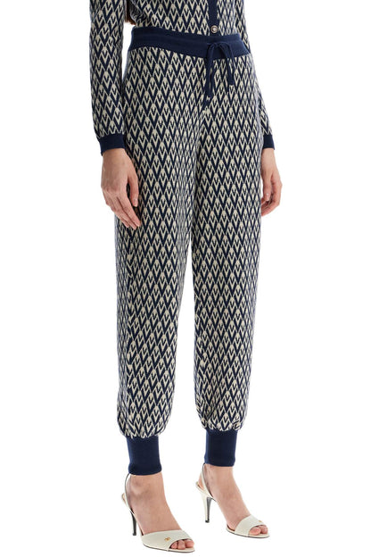 Valentino Garavani Valentino Garavani high-waisted wide-leg zigzag cream and navy virgin wool pants