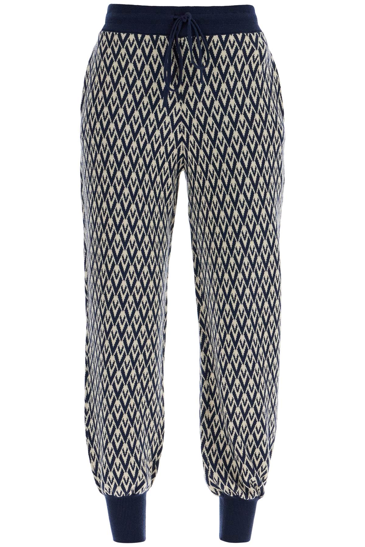 Valentino Garavani Valentino Garavani high-waisted wide-leg zigzag cream and navy virgin wool pants