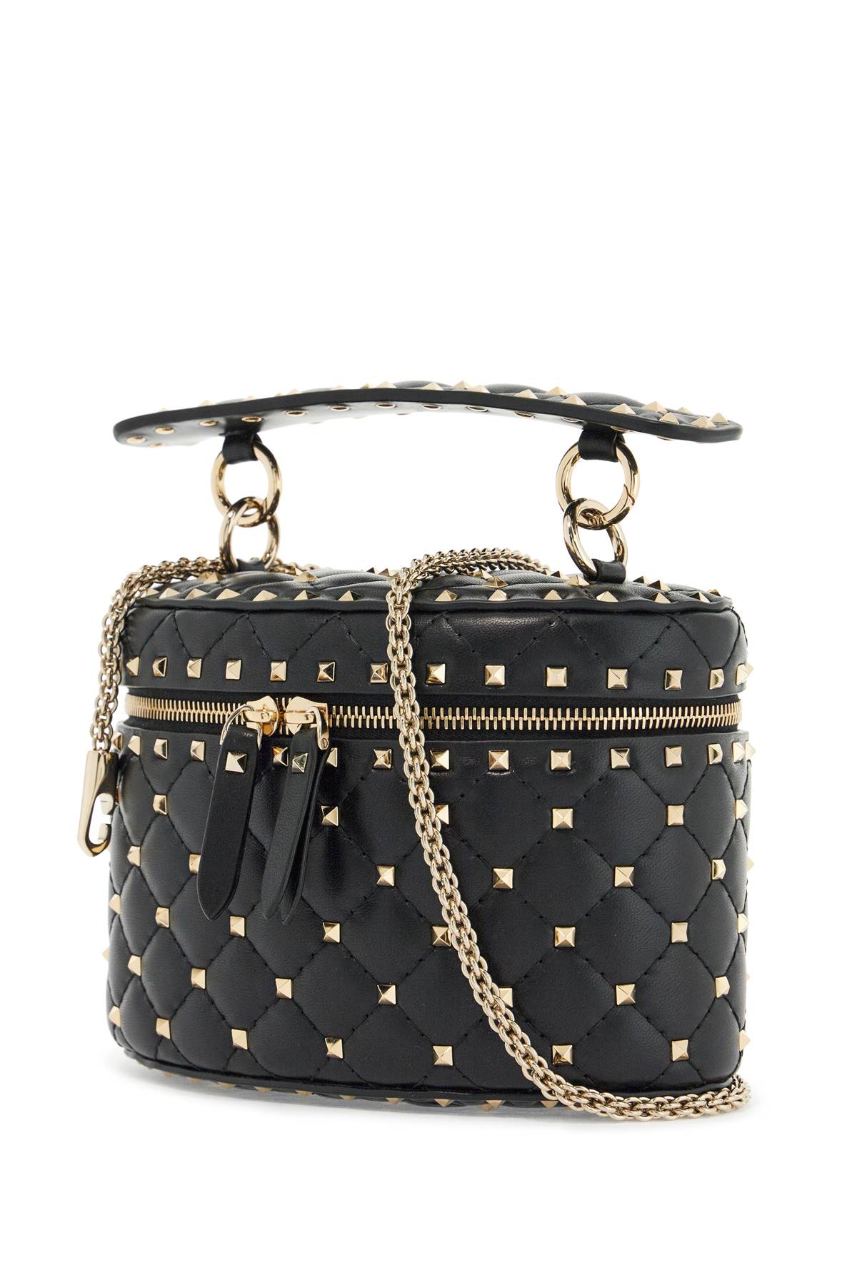 Valentino Garavani black quilted leather cylindrical vanity bag with chain