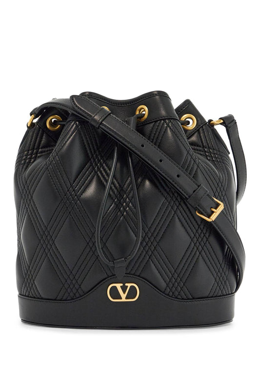 Valentino Garavani quilted black leather drawstring bag