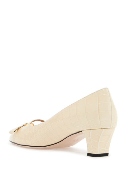 Valentino Garavani Valentino Garavani butter white crocodile effect leather pumps with medium heel