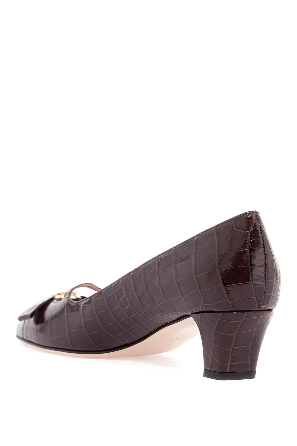 Valentino Garavani Valentino Garavani brown crocodile effect calfskin pumps with bow and medium heel