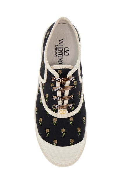 Valentino Garavani Valentino Garavani black cotton sneakers with floral pattern and rubber sole