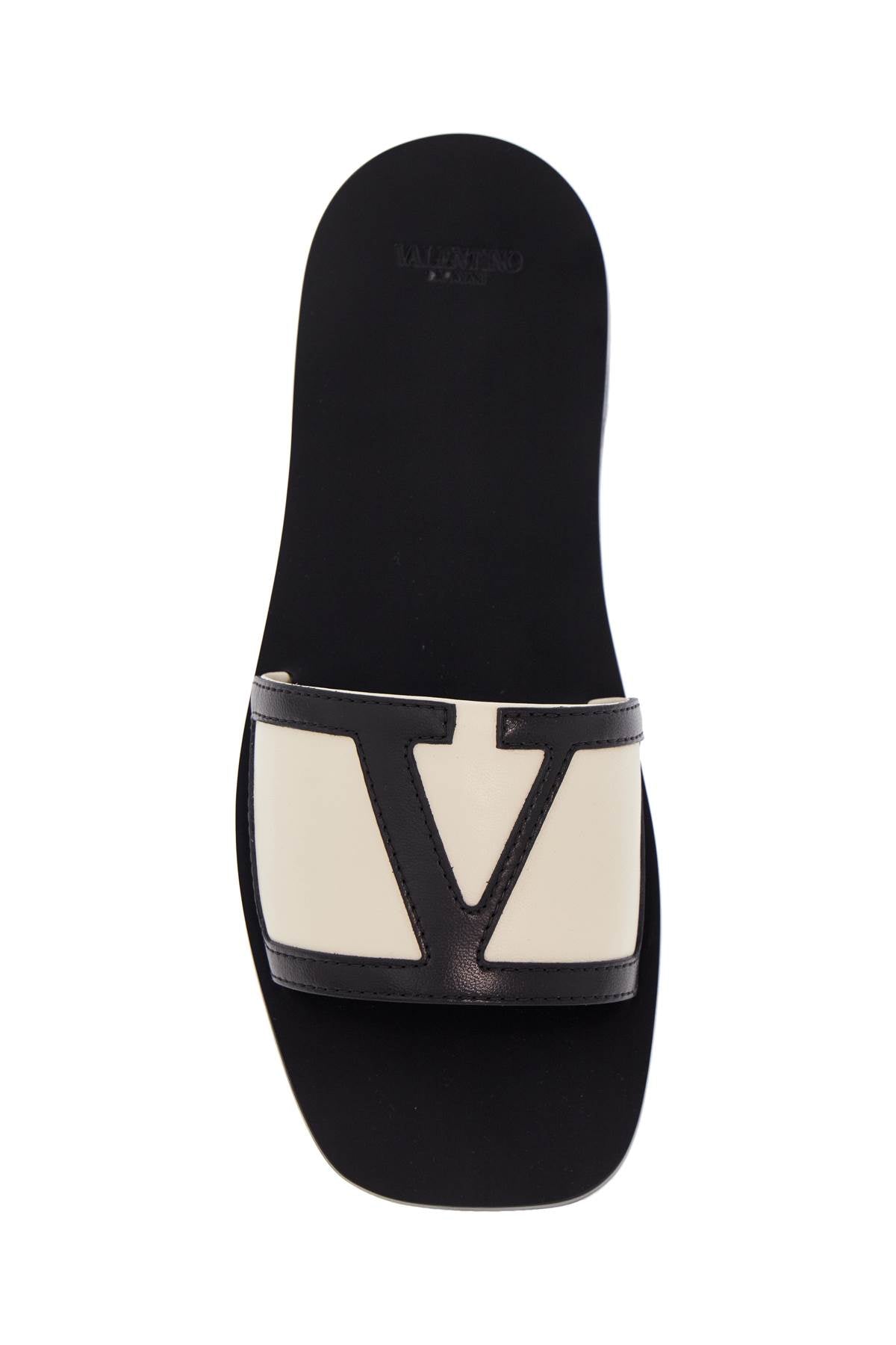 Valentino Garavani butter white and black synthetic slides with wide strap