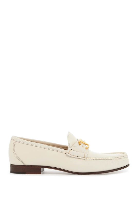 Valentino Garavani Valentino Garavani ivory leather loafer with golden metal v logo