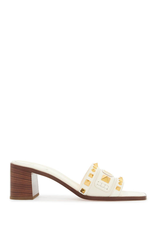 Valentino Garavani Valentino Garavani ivory leather slippers with golden studs and low heel