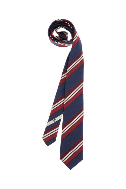 Valentino Garavani Valentino Garavani dark blue silk tie with diagonal bordeaux and white stripes