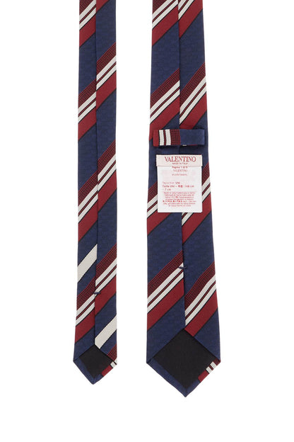 Valentino Garavani Valentino Garavani dark blue silk tie with diagonal bordeaux and white stripes