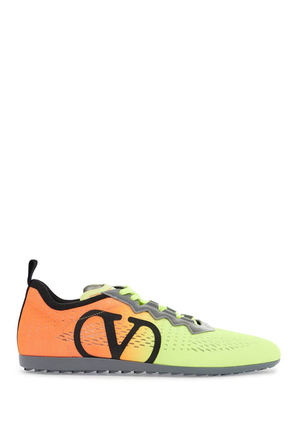 Valentino Garavani Valentino Garavani lime green and fluorescent orange sporty sneakers in cotton and pu bold design