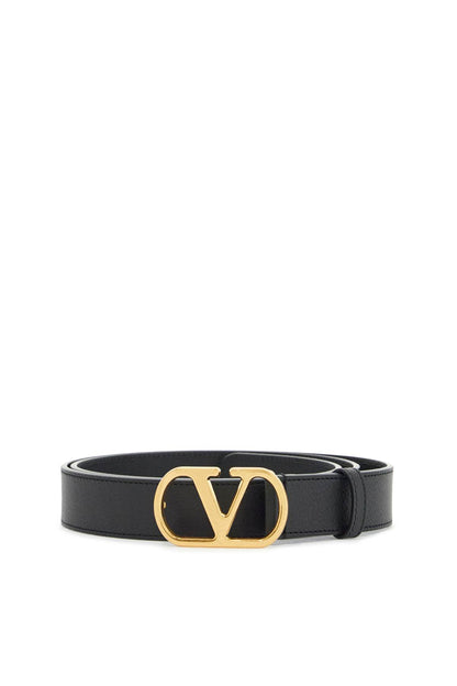 Valentino Garavani Valentino Garavani elegant black leather belt with gold buckle 30 mm