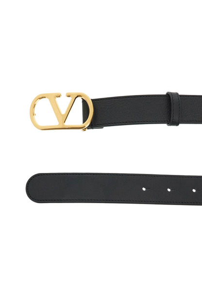 Valentino Garavani Valentino Garavani elegant black leather belt with gold buckle 30 mm