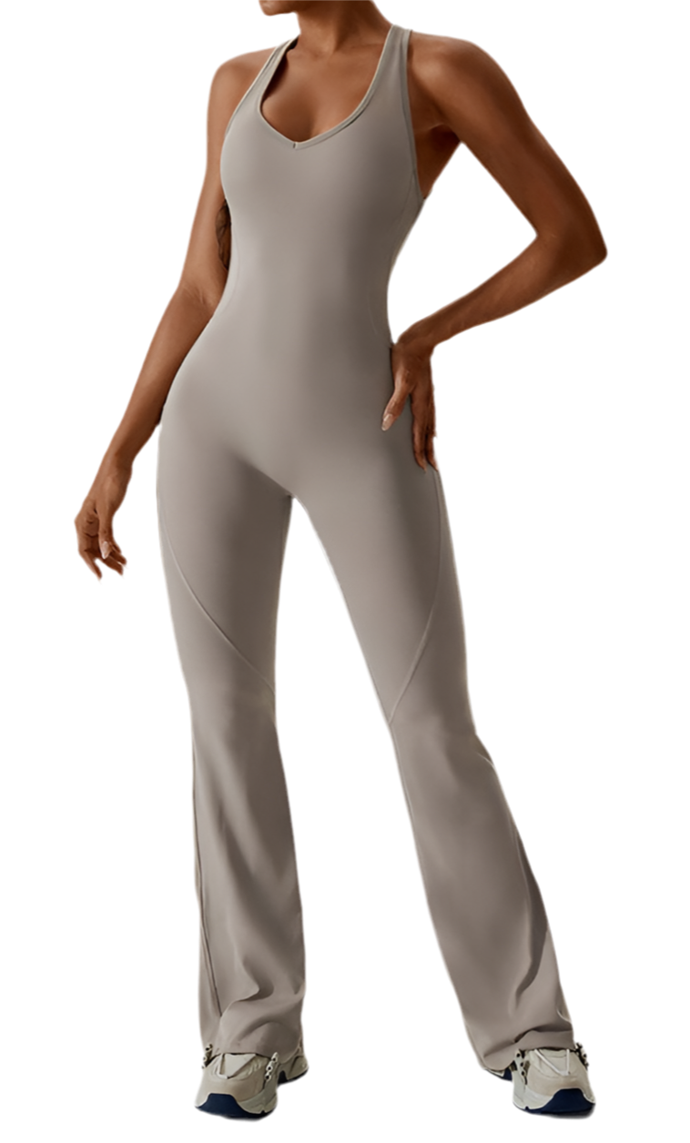 “BETRICE” Solid flared trousers cutout back jumpsuit