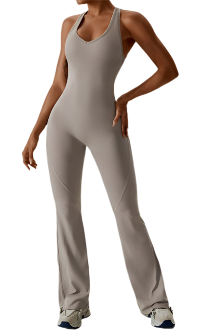 “BETRICE” Solid flared trousers cutout back jumpsuit