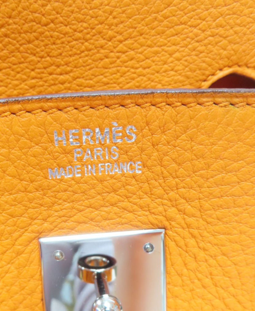 HERMÈS 
Taurillon Clemence Birkin 35 Orange (pre-loved)