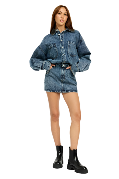 “ALEX” BUTTON UP DENIM MINI DRESS