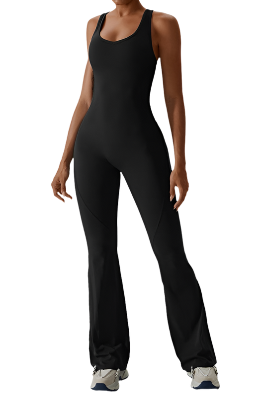 “BETRICE” Solid flared trousers cutout back jumpsuit