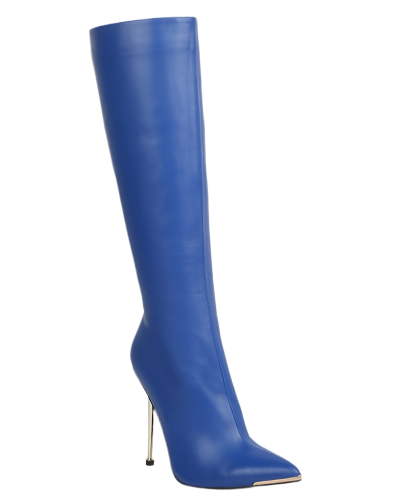 “HALEE” Leather Pointed Heel Calf Boots