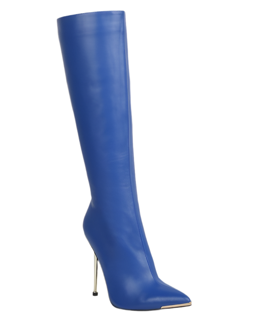 “HALEE” Leather Pointed Heel Calf Boots