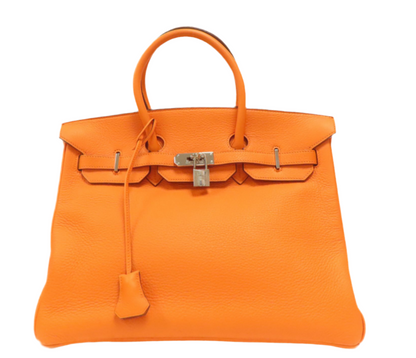 HERMÈS 
Taurillon Clemence Birkin 35 Orange (pre-loved)