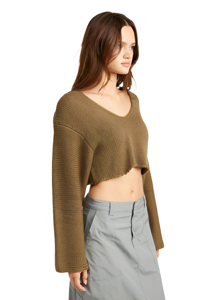 LONG SLEEVE V NECK CROP TOP