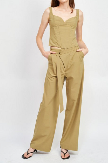 “SIDNEY” ASYMMETRICAL LONG BELT TROUSERS