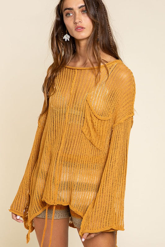 Loose Fit See-through Boat Neck Sweater