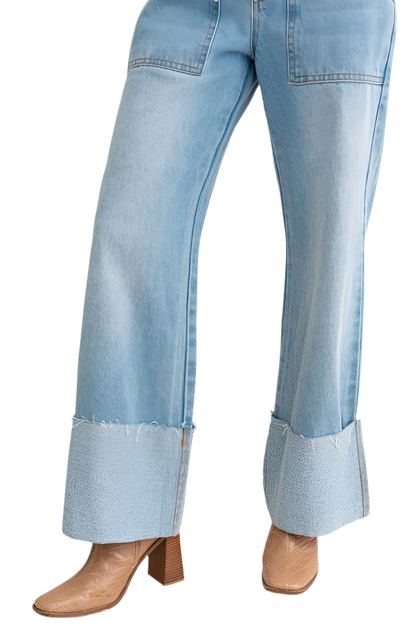 “TIFFANY” High-Waisted Wide Leg Cuffed Jeans