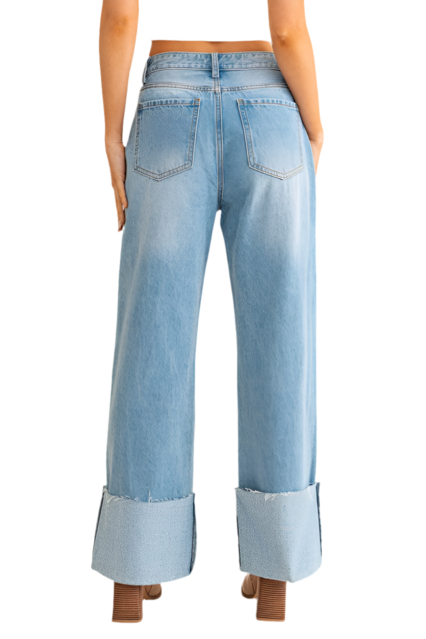 “TIFFANY” High-Waisted Wide Leg Cuffed Jeans