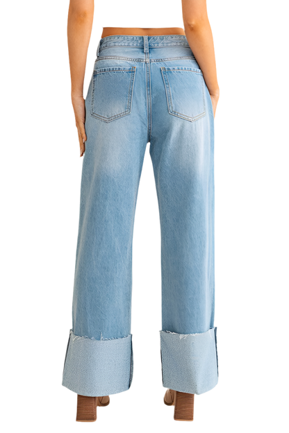 “TIFFANY” High-Waisted Wide Leg Cuffed Jeans