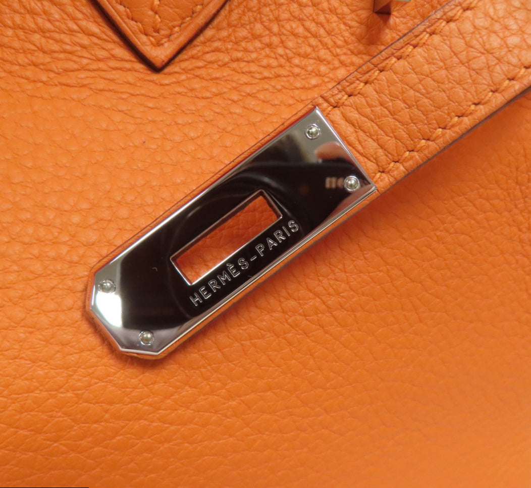 HERMÈS 
Taurillon Clemence Birkin 35 Orange (pre-loved)