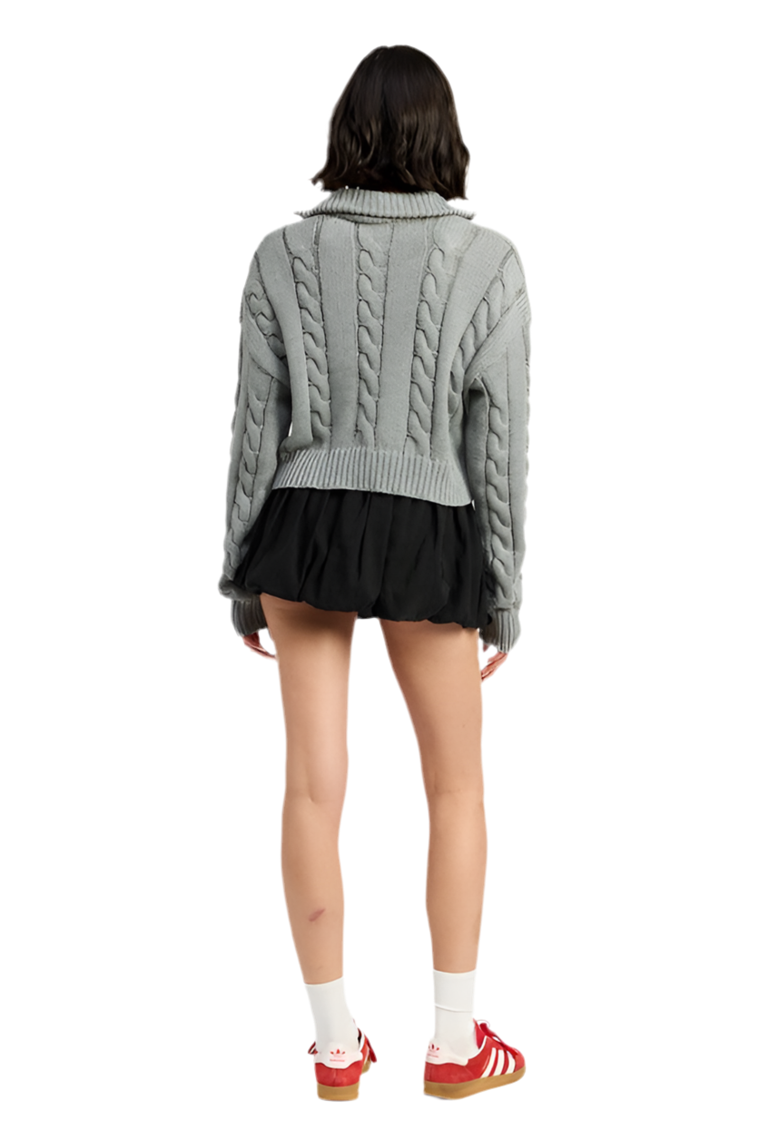 “ELLIE” CABLE KNIT SWEATER WITH HALF ZIP