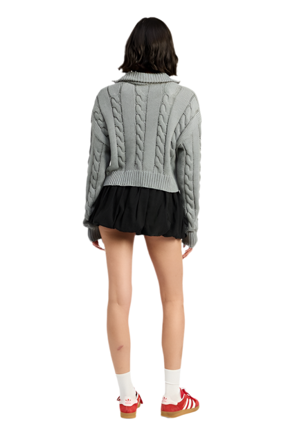 “ELLIE” CABLE KNIT SWEATER WITH HALF ZIP