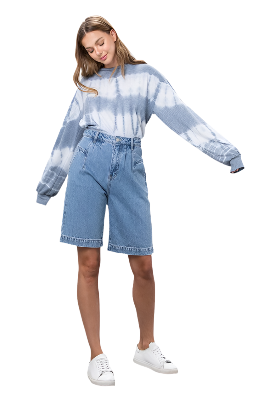 MEDIUM BLUE WASH DENIM MOM SHORTS