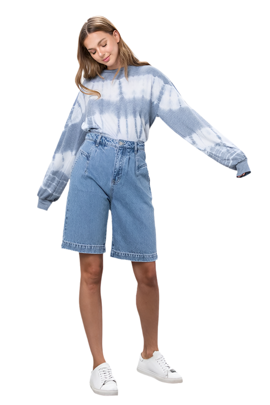 MEDIUM BLUE WASH DENIM MOM SHORTS