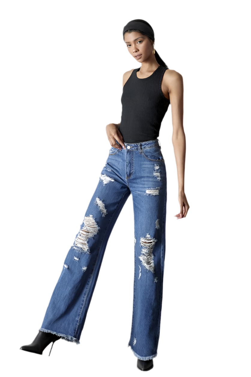 “TYLA” Distressed Frayed Hem Dad Jeans