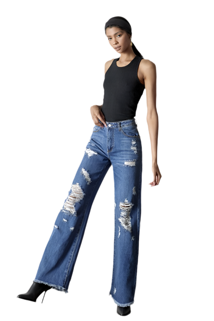 “TYLA” Distressed Frayed Hem Dad Jeans