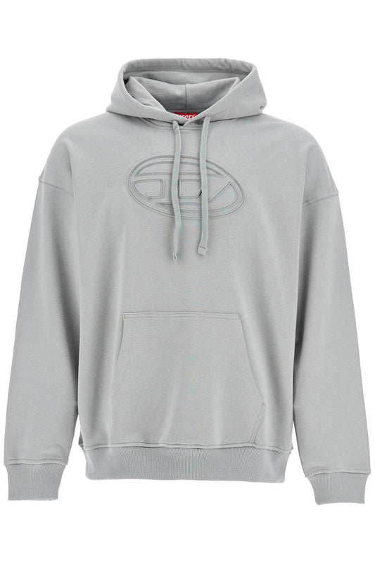 Diesel men's grey cotton hoodie with kangaroo pocket