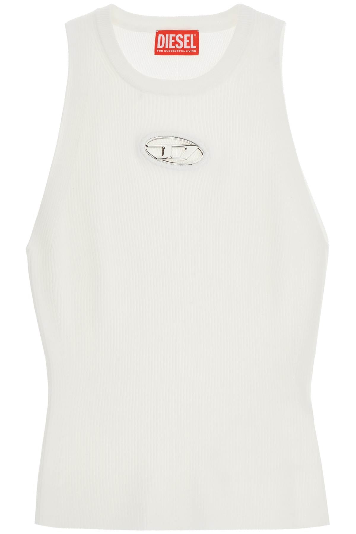 Diesel Diesel white sleeveless ribbed viscose top with metallic insert