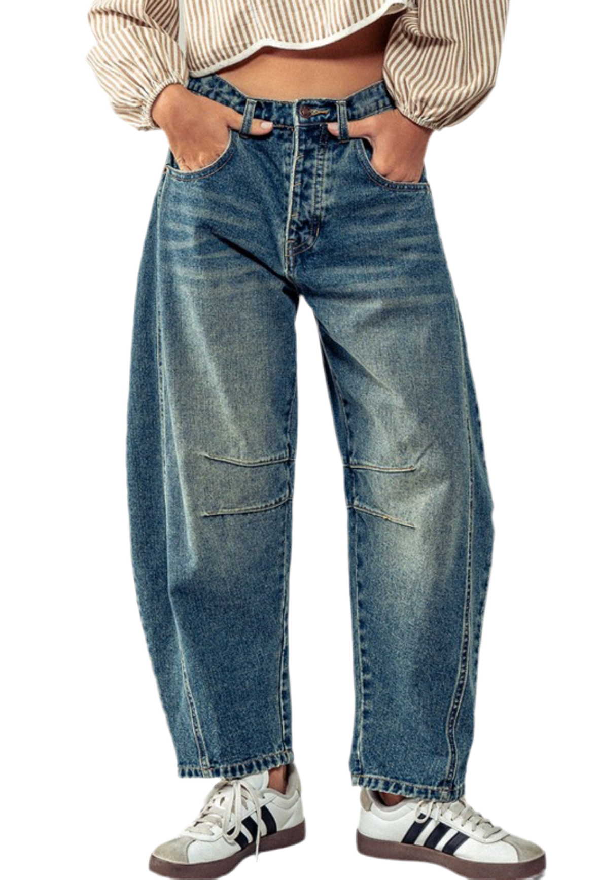 “AMY” DIRTY WASH BARREL JEANS