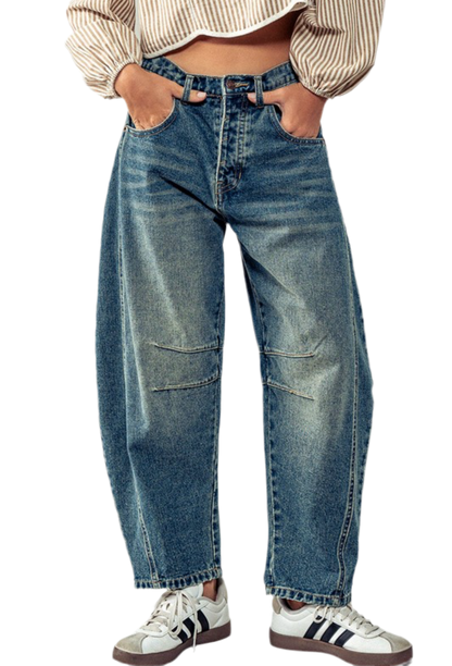 “AMY” DIRTY WASH BARREL JEANS