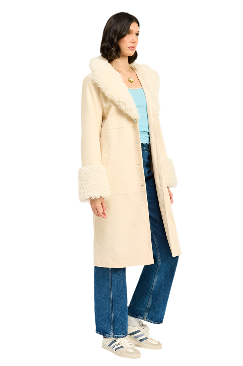 “CHRISSY” FAUX FUR CORDUROY MID TRENCH COAT