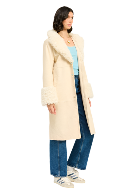 “CHRISSY” FAUX FUR CORDUROY MID TRENCH COAT