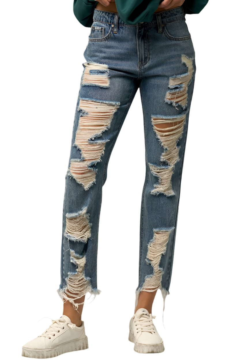 PREMIUM HEAVY DISTRESSED STRAIGHT JEANS