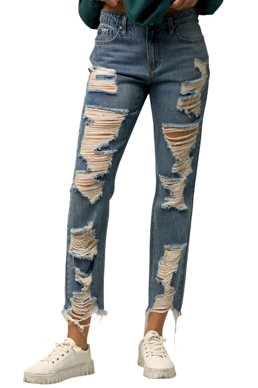 PREMIUM HEAVY DISTRESSED STRAIGHT JEANS