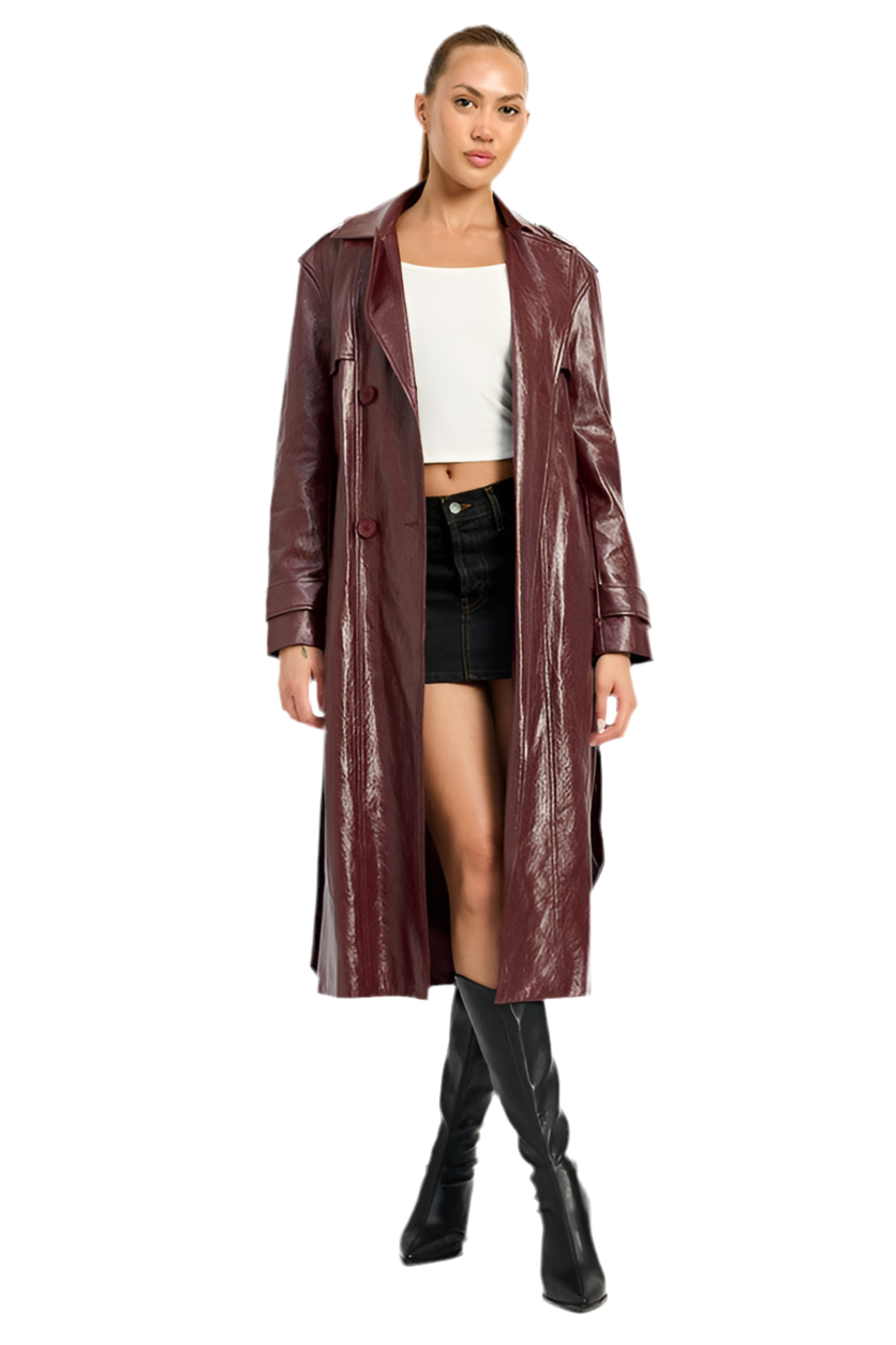 “BECCA” FAUX LEATHER TRENCH COAT