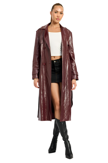 “BECCA” FAUX LEATHER TRENCH COAT