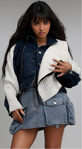 “TAMMI” Denim and Knit Multi Fabric Jacket