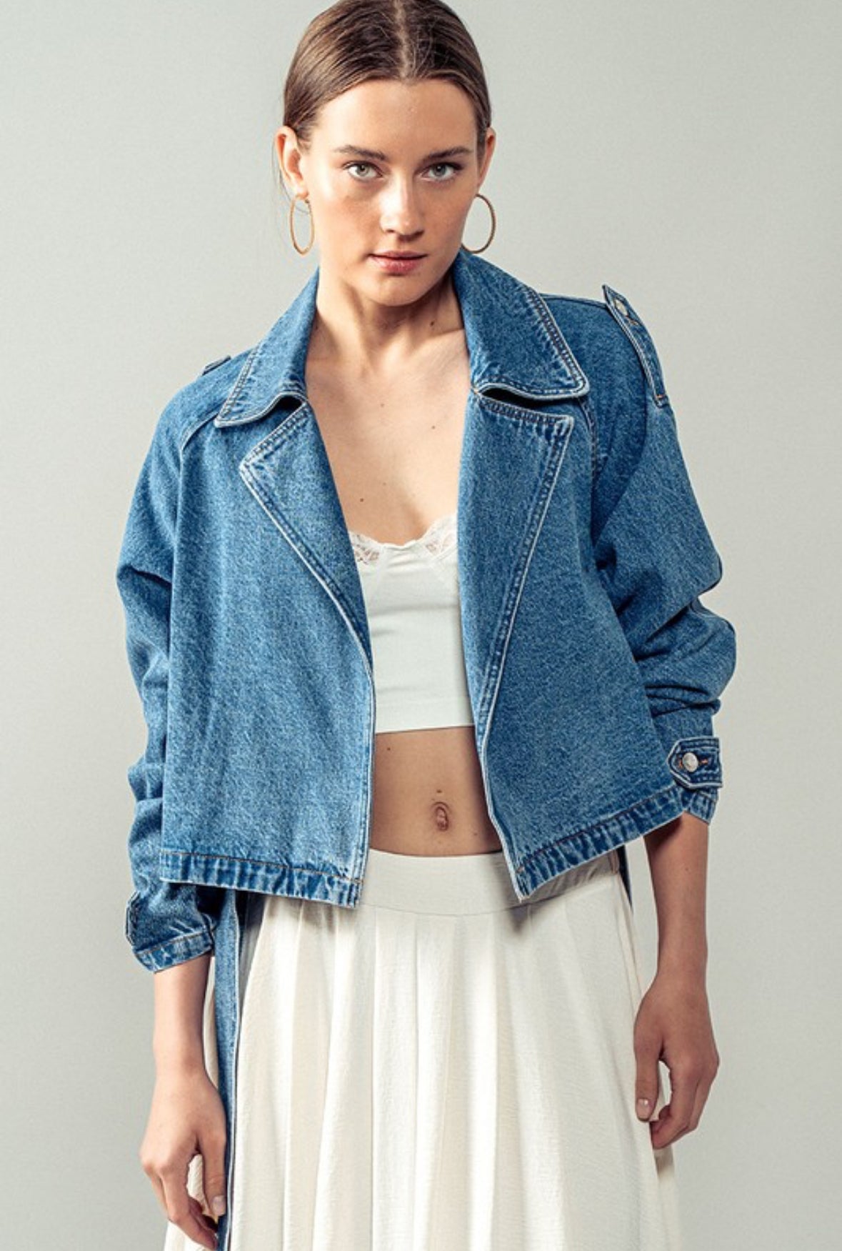 “JALISA” CROPPED DENIM TRENCH