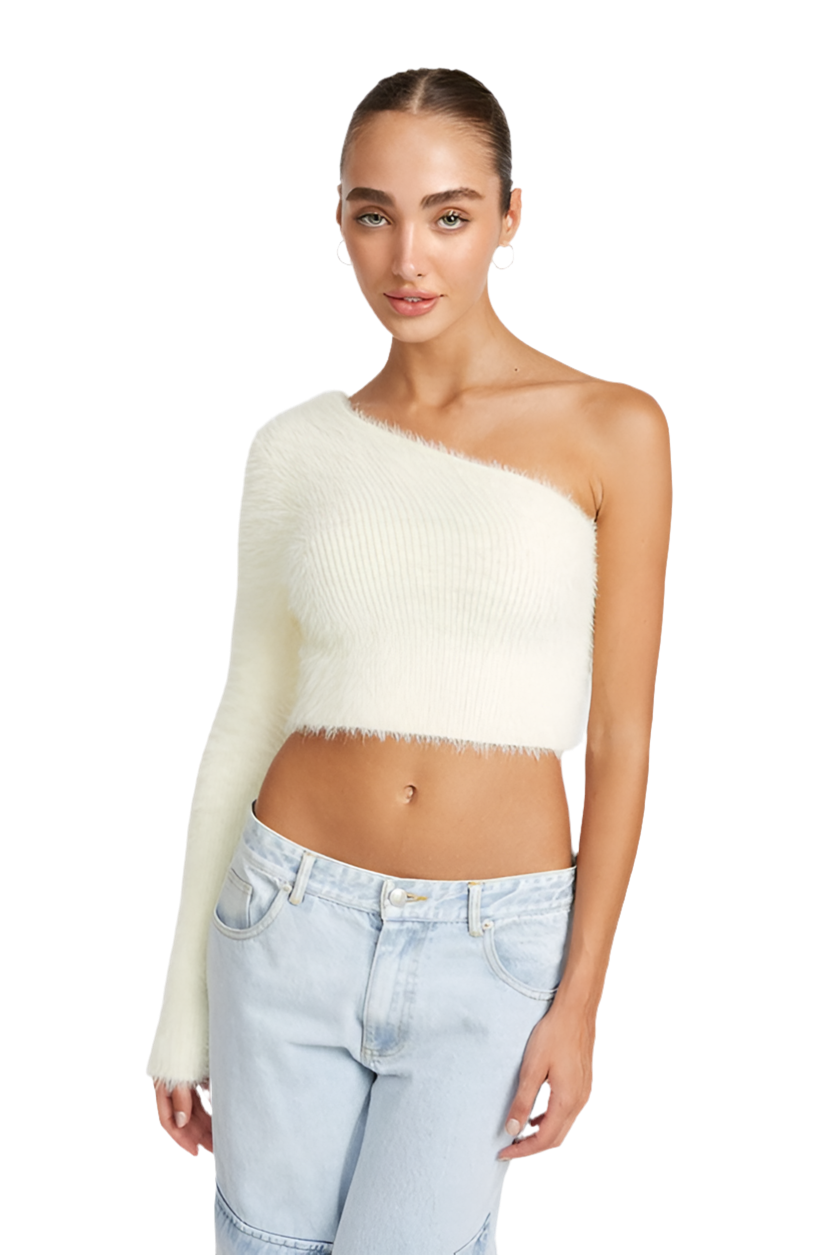 ONE SHOULDER FLUFFY SWEATER TOP